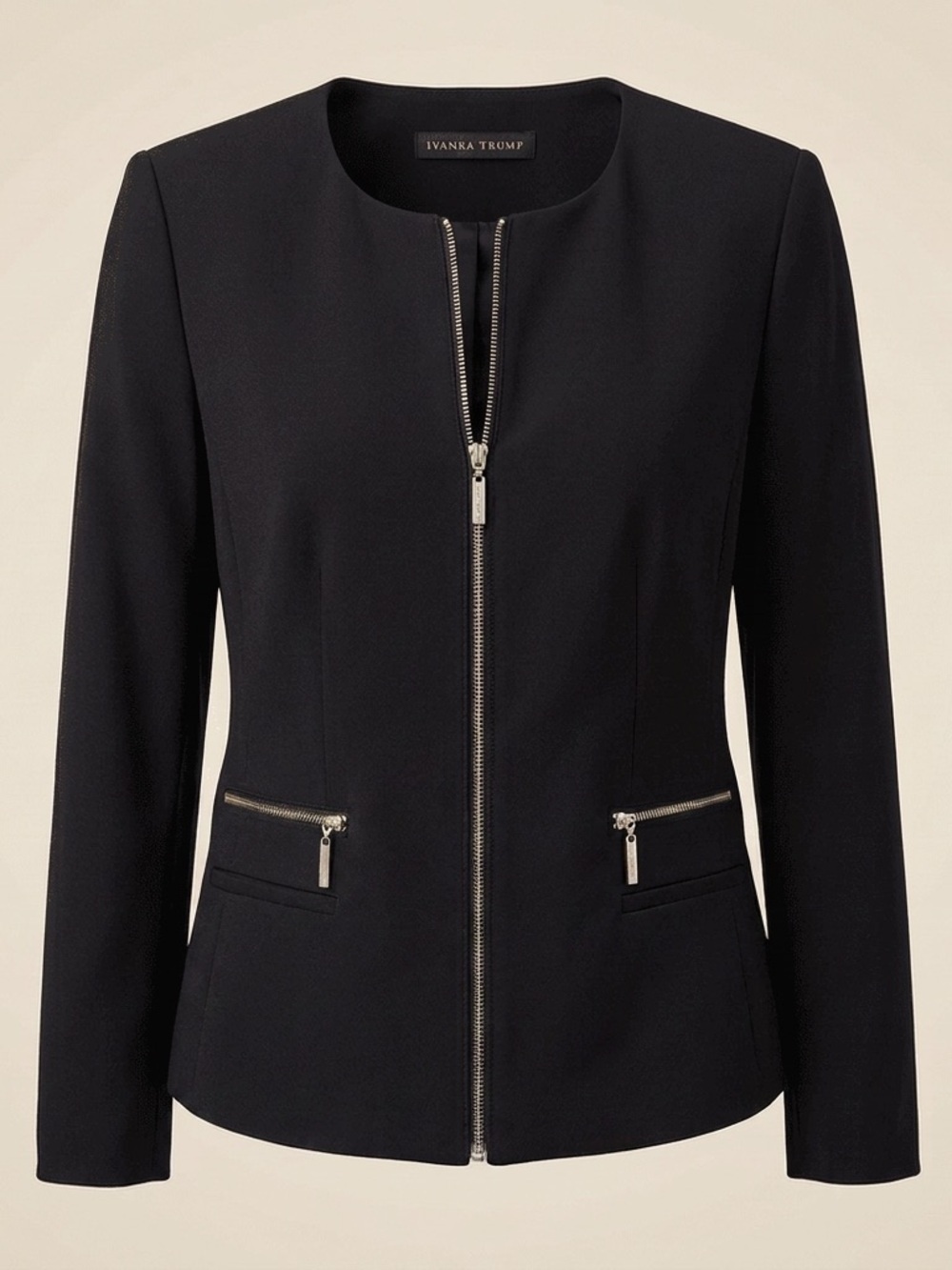 Ivanka Trump Black Blazer sz 10 w/ Gold Zippers Satin Lining Dressy Jacket